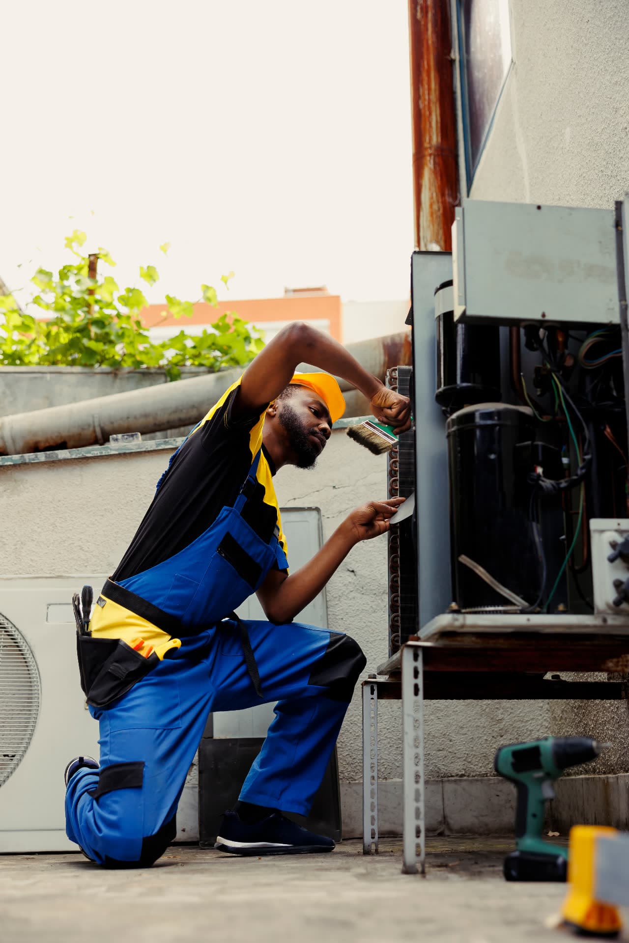 Technician servicing AC compressor